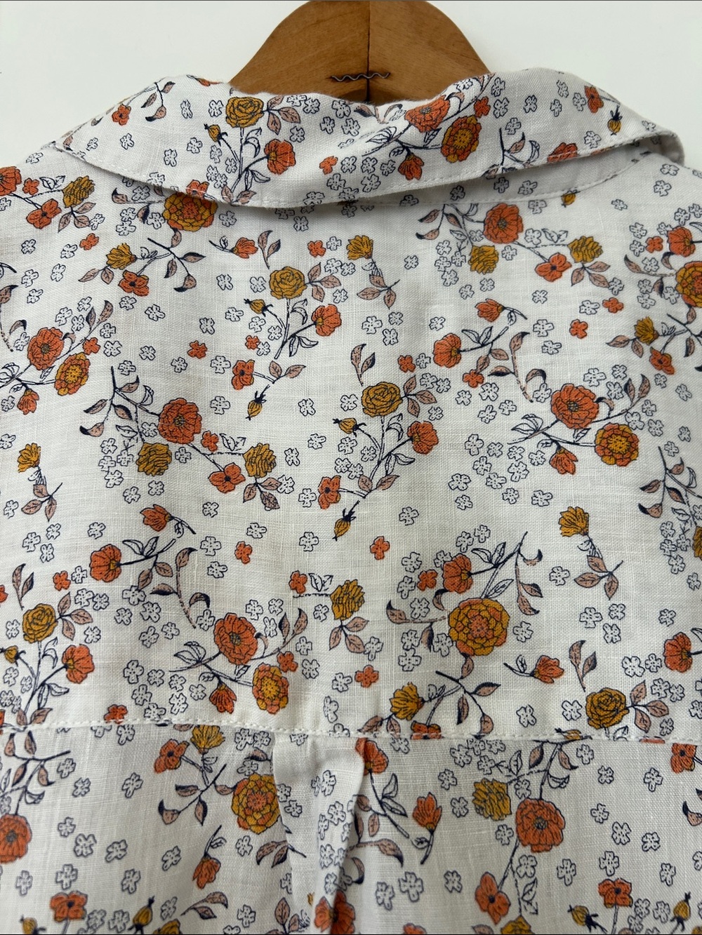 Rachel Zoe Boxy Floral Linen Blouse Sz L w MEASUREMENTS Cap Sleeves Shell Button - Picture 8 of 10